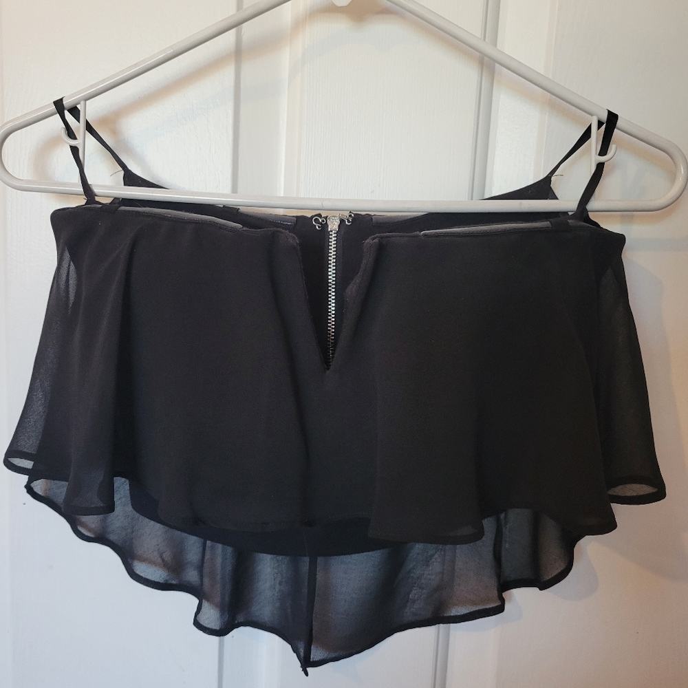 Bebe Solid Chiffon Overlay Crop Top